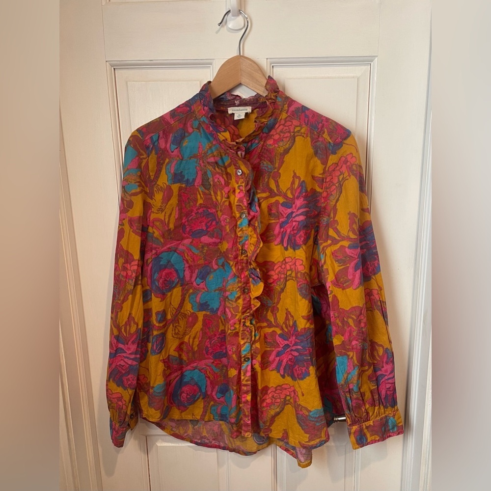 Sundance Cotton Multicolor Floral Button Down Blouse XL